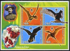 Djibouti 2005 Pre-historic Life #1 (Birds & Minerals) perf sheetlet containing 4 values each with Scout Logo, unmounted mint, stamps on dinosaurs, stamps on birds, stamps on scouts, stamps on mineral