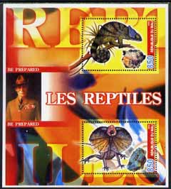 Mali 2005 Reptiles & Minerals #1 perf sheetlet containing 2 values with Baden Powell in background, unmounted mint, stamps on , stamps on  stamps on reptiles, stamps on  stamps on minerals, stamps on  stamps on scouts, stamps on  stamps on 