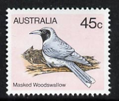 Australia 1980-82 Masked Wood Swallow 45c (P14) from 2nd Birds def set, unmounted mint, SG 737a*, stamps on birds, stamps on 