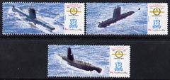 Pakistan 1989 Pakistan Navy Submarine Operations set of 3 unmounted mint, SG 763-65, stamps on , stamps on  stamps on ships, stamps on  stamps on submarines