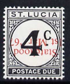 St Lucia 1967 Postage Due 4c 'Statehood' opt in red (inverted) unmounted mint, stamps on , stamps on  stamps on dues