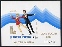 Hungary 1980 Lake Placid Olympic Games imperf m/sheet unmounted mint, Mi BL 140B, stamps on olympics
