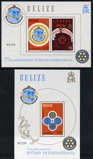 Belize 1981 75th Anniversary or Rotary International, the two m/sheets one unmounted mint, the other with very slight disturbed gum, SG MS 613, stamps on rotary