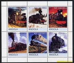 Angola 2000 Steam Locos #02 perf sheetlet containing set of 6 unmounted mint, stamps on , stamps on  stamps on railways