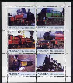 Angola 2000 Steam Locos #03 perf sheetlet containing set of 6 unmounted mint, stamps on , stamps on  stamps on railways