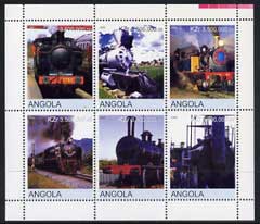 Angola 2000 Steam Locos #04 perf sheetlet containing set of 6 unmounted mint, stamps on , stamps on  stamps on railways