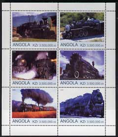 Angola 2000 Steam Locos #05 perf sheetlet containing set of 6 unmounted mint, stamps on , stamps on  stamps on railways