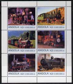 Angola 2000 Steam Locos #07 perf sheetlet containing set of 6 unmounted mint, stamps on , stamps on  stamps on railways