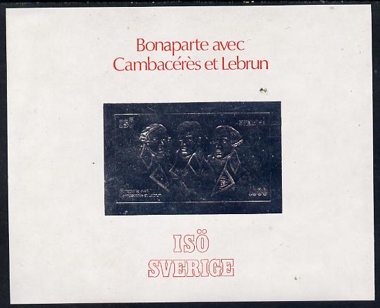 Iso - Sweden 19?? Napoleon with Cambacéres & Lebrun 1000 value embossed in SILVER on card with inscription in red, stamps on history  personalities    napoleon, stamps on  iso , stamps on   , stamps on dictators.