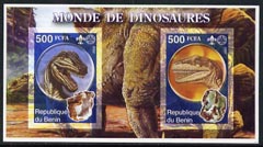 Benin 2002 World of Dinosaurs (& Minerals) imperf m/sheet containing 2 values each with Scout Logo, unmounted mint, stamps on dinosaurs, stamps on minerals, stamps on scouts