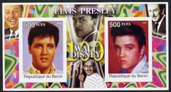 Benin 2002 Birth Centenary of Walt Disney featuring Elvis Presley imperf m/sheet containing 2 values unmounted mint, stamps on , stamps on  stamps on films, stamps on  stamps on cinema, stamps on  stamps on entertainments, stamps on  stamps on disney, stamps on  stamps on elvis, stamps on  stamps on music