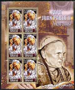 Sahara Republic 2005 Pope John Paul II #02 perf sheetlet containing 6 values unmounted mint, stamps on , stamps on  stamps on pope, stamps on  stamps on religion, stamps on  stamps on personalities