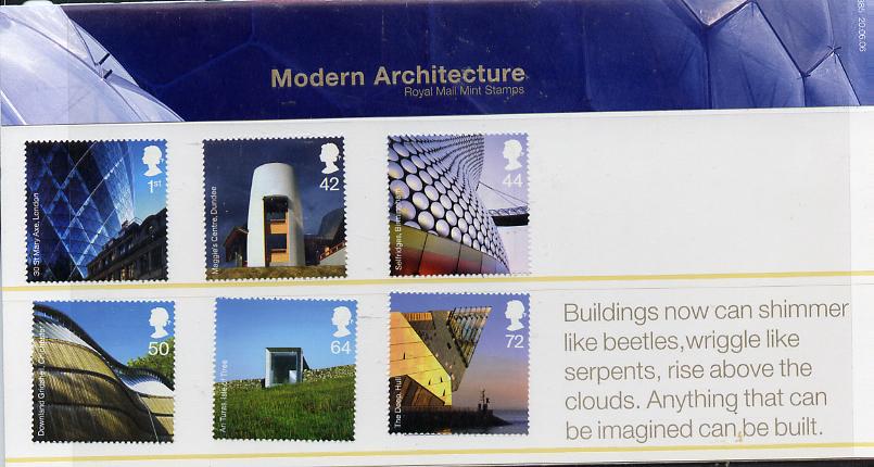 Great Britain 2006 Modern Architecture perf set of 6 in official presentation pack unmounted mint SG 2634-39, stamps on architecture, stamps on buildings