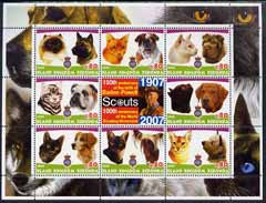 Antigua - Redonda 2005 Scout Anniversaries - Cats & Dogs #02 perf sheetlet containing set of 8 values plus label unmounted mint, stamps on scouts, stamps on cats, stamps on dogs