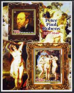 Mali 2005 Peter Paul Rubens perf sheetlet containing 2 values unmounted mint, stamps on arts, stamps on rubens, stamps on nudes