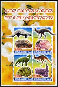 Mali 2005 Dinosaurs & Minerals perf sheetlet containing set of 4 values unmounted mint, stamps on , stamps on  stamps on dinosaurs, stamps on  stamps on minerals