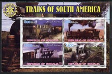 Somalia 2002 Trains of South America perf sheetlet containing 4 values with Rotary Logo, unmounted mint, stamps on railways, stamps on rotary