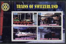 Somalia 2002 Trains of Switzerland perf sheetlet containing 4 values with Rotary Logo, unmounted mint, stamps on , stamps on  stamps on railways, stamps on  stamps on rotary