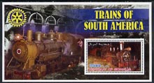 Somalia 2002 Trains of South America perf s/sheet with Rotary Logo in background, unmounted mint, stamps on , stamps on  stamps on railways, stamps on  stamps on rotary, stamps on  stamps on 