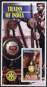 Somalia 2002 Trains of India #1 (2-4-0 Class) perf s/sheet with Rotary Logo in background, unmounted mint, stamps on railways, stamps on rotary, stamps on 