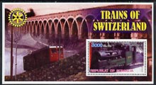 Somalia 2002 Trains of Switzerland perf s/sheet with Rotary Logo in background, unmounted mint, stamps on , stamps on  stamps on railways, stamps on  stamps on rotary, stamps on  stamps on bridges