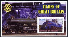 Somalia 2002 Trains of Great Britain #2 (Gresley 4-6-2 Class) perf s/sheet with Rotary Logo in background, unmounted mint, stamps on , stamps on  stamps on railways, stamps on  stamps on rotary, stamps on  stamps on bridges, stamps on  stamps on scots, stamps on  stamps on scotland