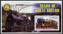 Somalia 2002 Trains of Great Britain #3 (2-8-0 Class) perf s/sheet with Rotary Logo in background, unmounted mint, stamps on , stamps on  stamps on railways, stamps on  stamps on rotary, stamps on  stamps on bridges