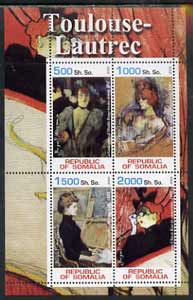 Somalia 2002 Toulouse-Lautrec Paintings perf sheetlet containing 4 values, unmounted mint, stamps on , stamps on  stamps on arts, stamps on  stamps on toulouse-lautrec, stamps on  stamps on women