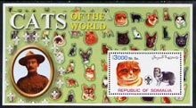 Somalia 2002 Domestic Cats of the World perf s/sheet #01 with Scout Logo & Baden Powell in background, unmounted mint