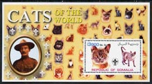 Somalia 2002 Domestic Cats of the World perf s/sheet #02 with Scout Logo & Baden Powell in background, unmounted mint, stamps on cats, stamps on scouts