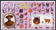 Somalia 2002 Domestic Cats of the World perf s/sheet #04 with Scout Logo & Baden Powell in background, unmounted mint, stamps on , stamps on  stamps on cats, stamps on  stamps on scouts