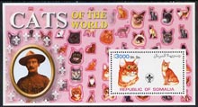 Somalia 2002 Domestic Cats of the World perf s/sheet #07 with Scout Logo & Baden Powell in background, unmounted mint, stamps on , stamps on  stamps on cats, stamps on  stamps on scouts