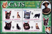 Somalia 2002 Domestic Cats of the World perf sheetlet #02 containing 4 values each with Scout Logo, unmounted mint, stamps on , stamps on  stamps on cats, stamps on  stamps on scouts