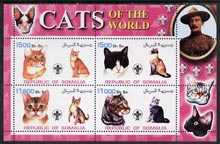 Somalia 2002 Domestic Cats of the World perf sheetlet #03 containing 4 values each with Scout Logo, unmounted mint, stamps on , stamps on  stamps on cats, stamps on  stamps on scouts