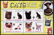 Somalia 2002 Domestic Cats of the World perf sheetlet #08 containing 4 values each with Scout Logo, unmounted mint, stamps on , stamps on  stamps on cats, stamps on  stamps on scouts