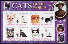 Somalia 2002 Domestic Cats of the World perf sheetlet #09 containing 4 values each with Scout Logo, unmounted mint, stamps on cats, stamps on scouts