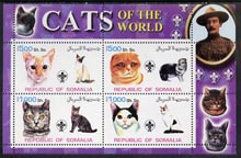 Somalia 2002 Domestic Cats of the World perf sheetlet #09 containing 4 values each with Scout Logo, unmounted mint, stamps on , stamps on  stamps on cats, stamps on  stamps on scouts