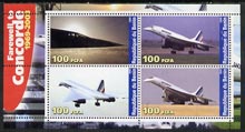 Benin 2003 Farewell to Concorde perf sheetlet #1 containing 4 values unmounted mint, stamps on aviation, stamps on concorde