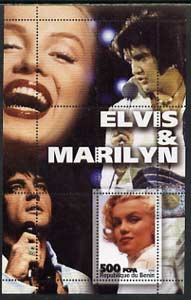 Benin 2003 Elvis & Marilyn perf s/sheet unmounted mint, stamps on , stamps on  stamps on music, stamps on  stamps on personalities, stamps on  stamps on elvis, stamps on  stamps on entertainments, stamps on  stamps on films, stamps on  stamps on cinema, stamps on  stamps on marilyn monroe