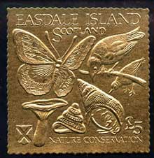 Easdale 1991 Nature Conservation A35 embossed in gold foil (Butterfly, Birds, Mushroom & Shells) unmounted mint, stamps on , stamps on  stamps on butterflies, stamps on  stamps on birds, stamps on  stamps on fungi, stamps on  stamps on shells, stamps on  stamps on 