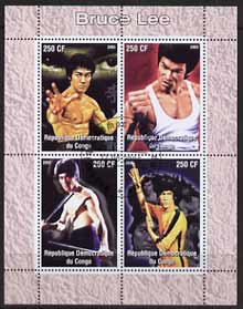 Congo 2005 Bruce Lee perf sheetlet containing 4 values fine cto used, stamps on , stamps on  stamps on films, stamps on  stamps on cinema, stamps on  stamps on movies, stamps on  stamps on entertainments, stamps on  stamps on personalities, stamps on  stamps on martial arts, stamps on  stamps on 