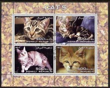 Somalia 2005 Domestic Cats perf sheetlet containing 4 values fine cto used, stamps on , stamps on  stamps on cats
