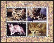 Somalia 2005 Domestic Cats perf sheetlet containing 4 values fine cto used, stamps on cats