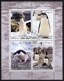 Somalia 2005 Penguins perf sheetlet containing 4 values fine cto used, stamps on , stamps on  stamps on birds, stamps on  stamps on penguins, stamps on  stamps on polar