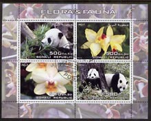 Somalia 2005 Flora & Fauna perf sheetlet containing 4 values fine cto used, stamps on , stamps on  stamps on animals, stamps on  stamps on bears, stamps on  stamps on pandas, stamps on  stamps on flowers, stamps on  stamps on orchids