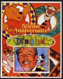 Rwanda 2005 50th Anniversary of Disneyland perf m/sheet #01 showing Pooh Bear & Tigger fine cto used, stamps on disney, stamps on bears, stamps on tigers