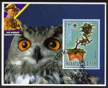 Rwanda 2005 Bonsai Tree perf m/sheet with Scout Logo, background shows Owl & Baden Powell, fine cto used, stamps on scouts, stamps on personalities, stamps on flowers, stamps on trees, stamps on owls, stamps on birds of prey, stamps on birds