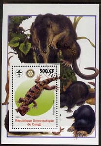 Congo 2005 Dinosaurs #09 - Hypsognathus perf m/sheet with Scout & Rotary Logos, background shows Moles etc fine cto used, stamps on scouts, stamps on rotary, stamps on dinosaurs, stamps on animals, stamps on moles
