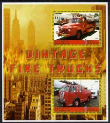 Somalia 2005 Vintage Fire Trucks #01 perf sheetlet containing 2 values fine cto used, stamps on , stamps on  stamps on fire