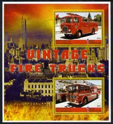 Somalia 2005 Vintage Fire Trucks #02 perf sheetlet containing 2 values fine cto used, stamps on , stamps on  stamps on fire